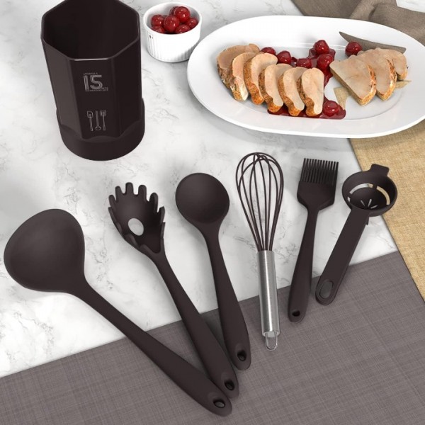 Silicone Cooking Utensils Set - 446°F Heat Resistant Kitchen Utensils,Turner Tongs,Spatula,Spoon,Brush,Whisk,Kitchen Utensil Gadgets Tools Set for Nonstick Cookware,Dishwasher Safe (BPA Free)